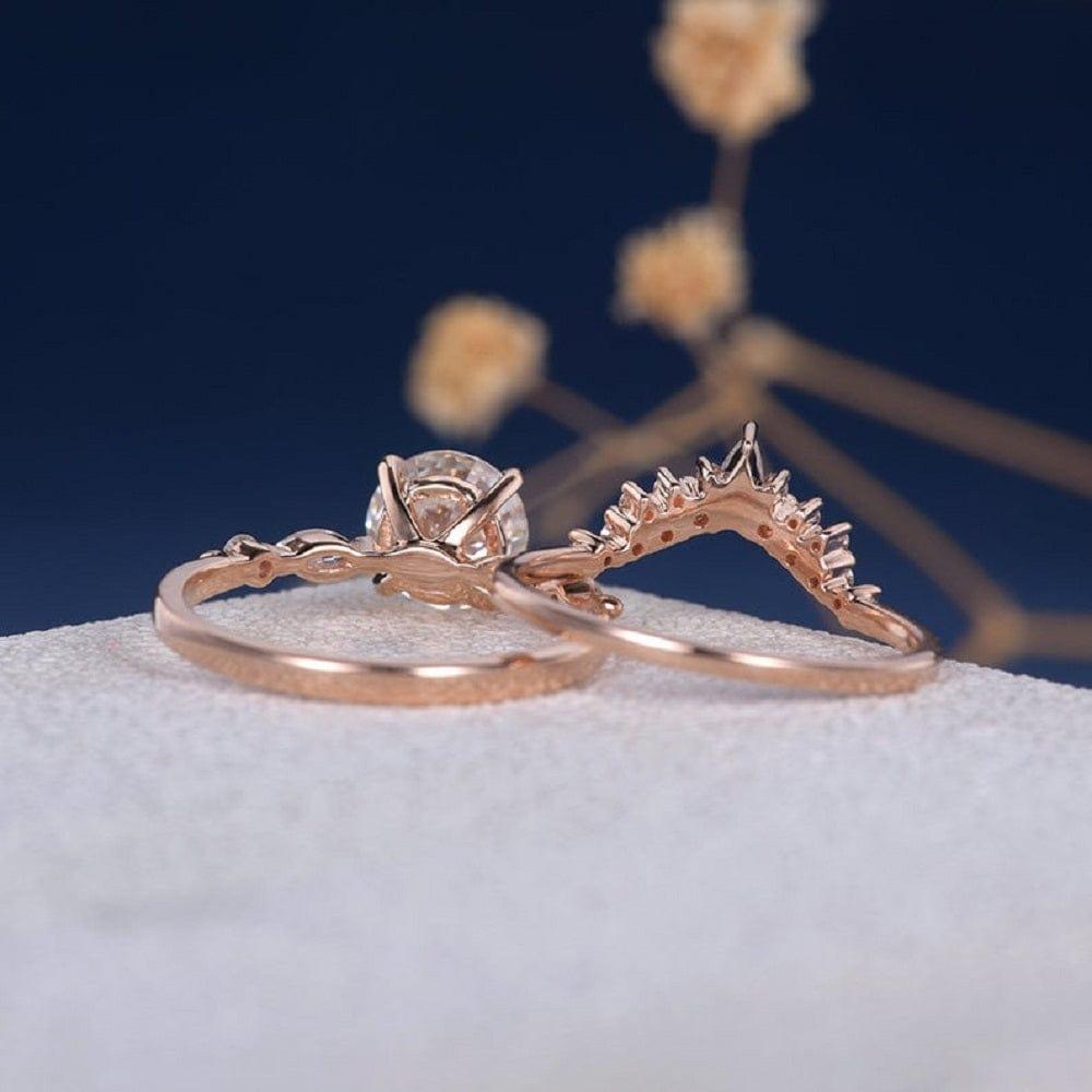 1.00CT ROUND CUT ROSE GOLD MOISSANITE ANNIVERSARY 2PCS PROMISE BRIDAL RING SET