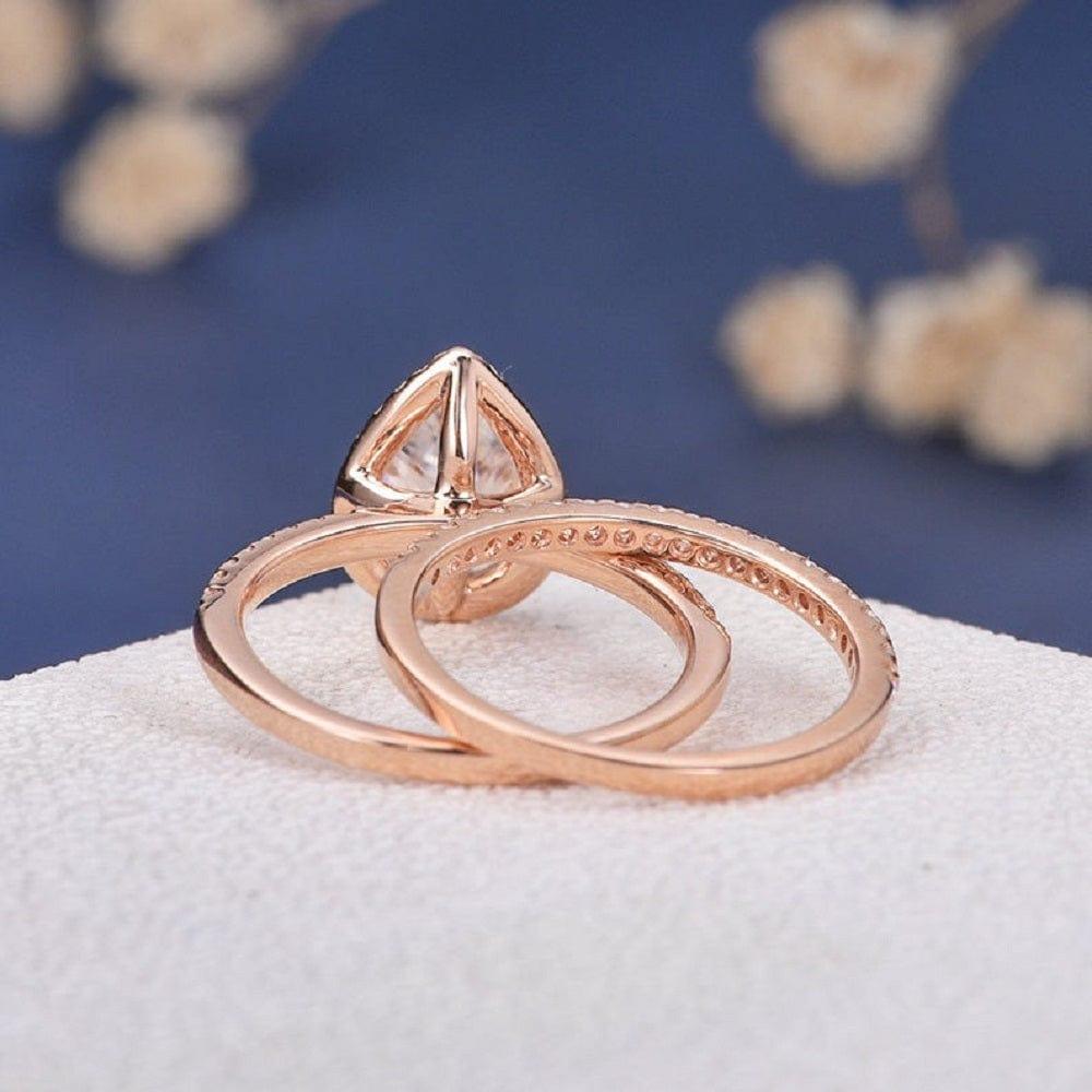 1.10CT PEAR CUT ROSE GOLD HALO BRIDAL UNIQUE MOISSANITE ENGAGEMENT RING SET