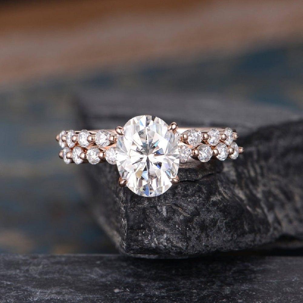 1.20CT OVAL CUT ROSE GOLD MOISSANITE ENGAGEMENT RING SETS WITH MATCHING BAND