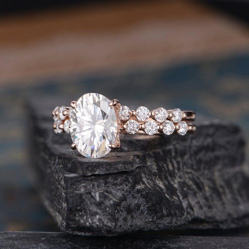 1.20CT OVAL CUT ROSE GOLD MOISSANITE ENGAGEMENT RING SETS WITH MATCHING BAND