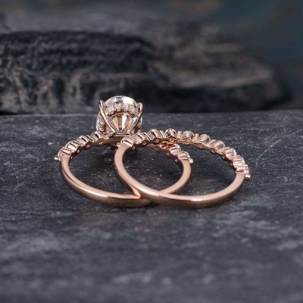 1.20CT OVAL CUT ROSE GOLD MOISSANITE ENGAGEMENT RING SETS WITH MATCHING BAND