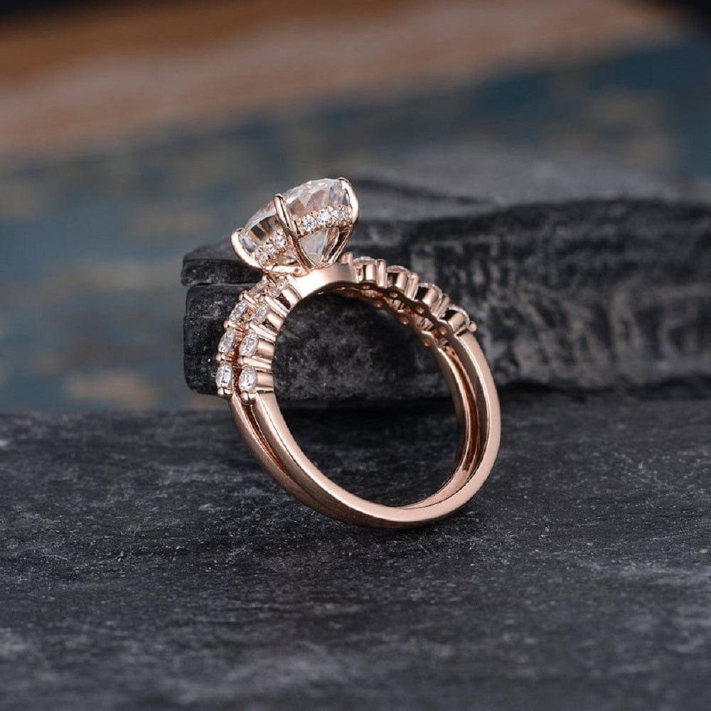 1.20CT OVAL CUT ROSE GOLD MOISSANITE ENGAGEMENT RING SETS WITH MATCHING BAND