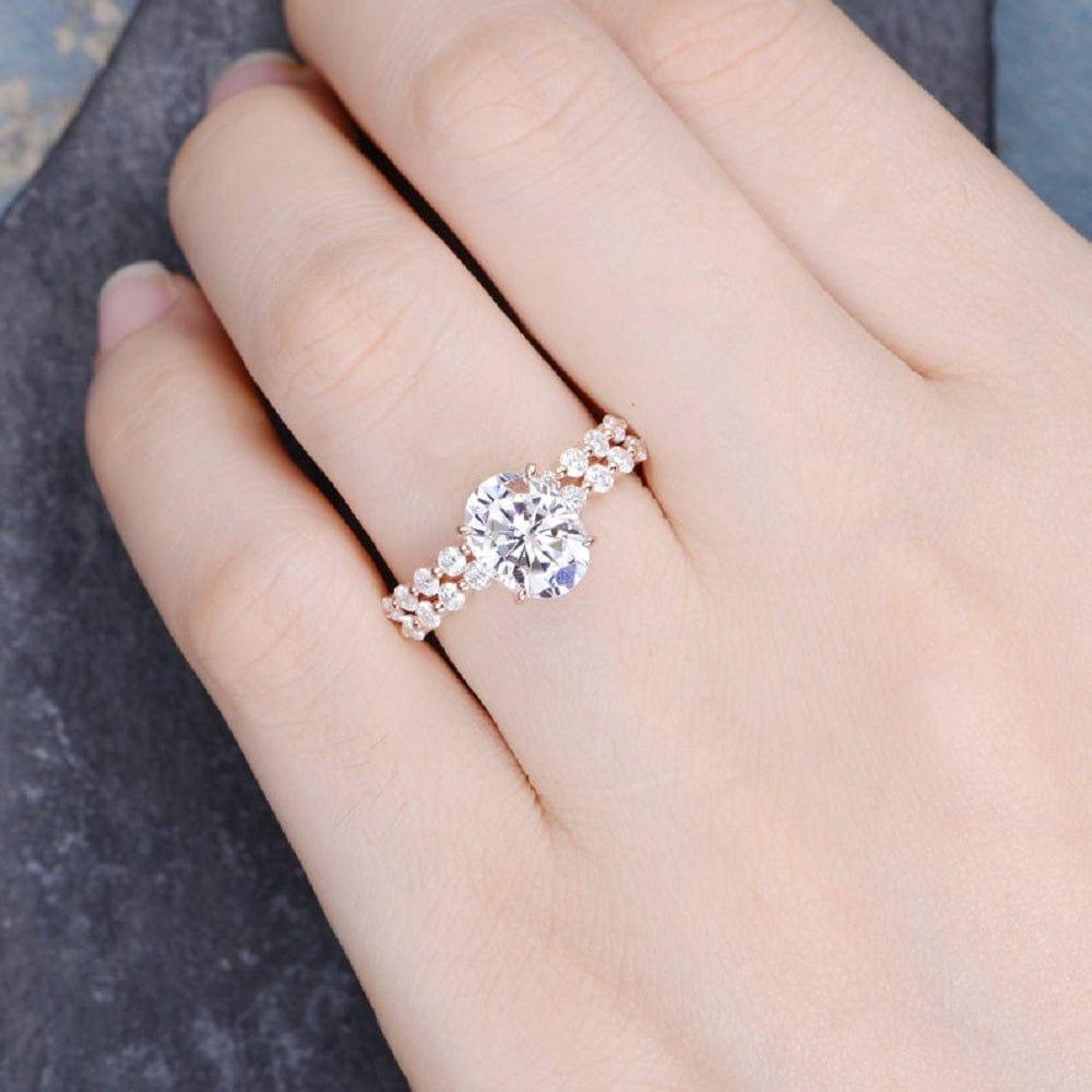 1.20CT OVAL CUT ROSE GOLD MOISSANITE ENGAGEMENT RING SETS WITH MATCHING BAND