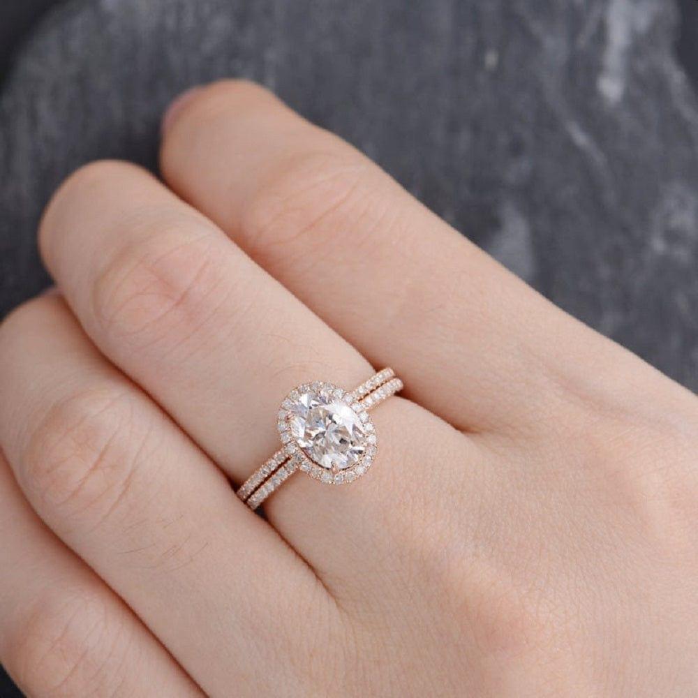 1.30CT OVAL CUT DIAMOND HALO BRIDAL MOISSANITE RING WITH MATCHING BAND