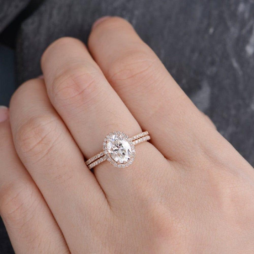 1.30CT OVAL CUT DIAMOND HALO BRIDAL MOISSANITE RING WITH MATCHING BAND