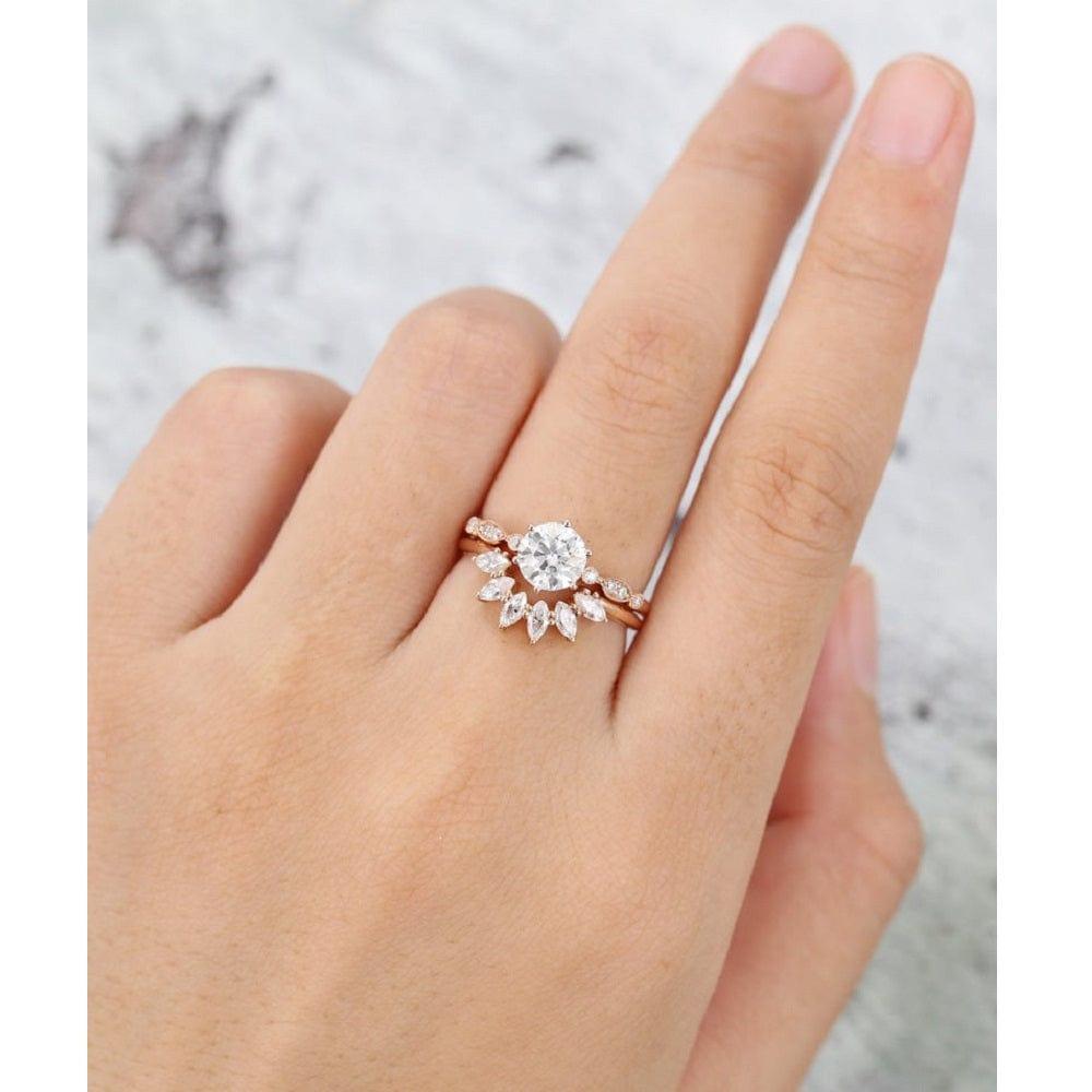 1.30CT ROUND CUT ART DECO VINTAGE CURVED MOISSANITE ENGAGEMENT RING SET