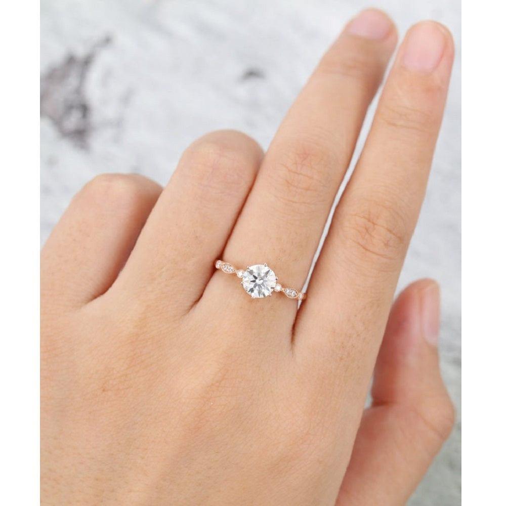 1.30CT ROUND CUT ART DECO VINTAGE CURVED MOISSANITE ENGAGEMENT RING SET