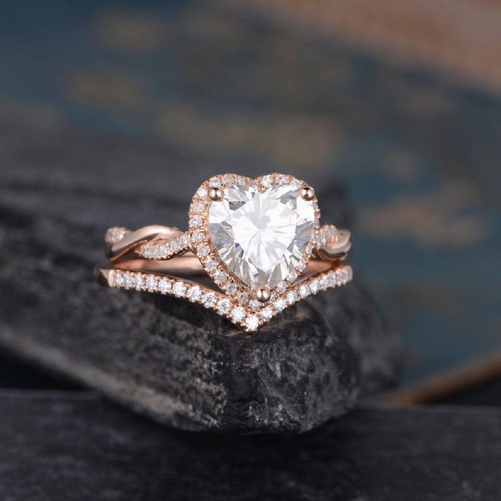 1.50CT HEART CUT ROSE GOLD HALO DIAMOND INFINITY WEDDING MOISSANITE ENGAGEMENT RING SET