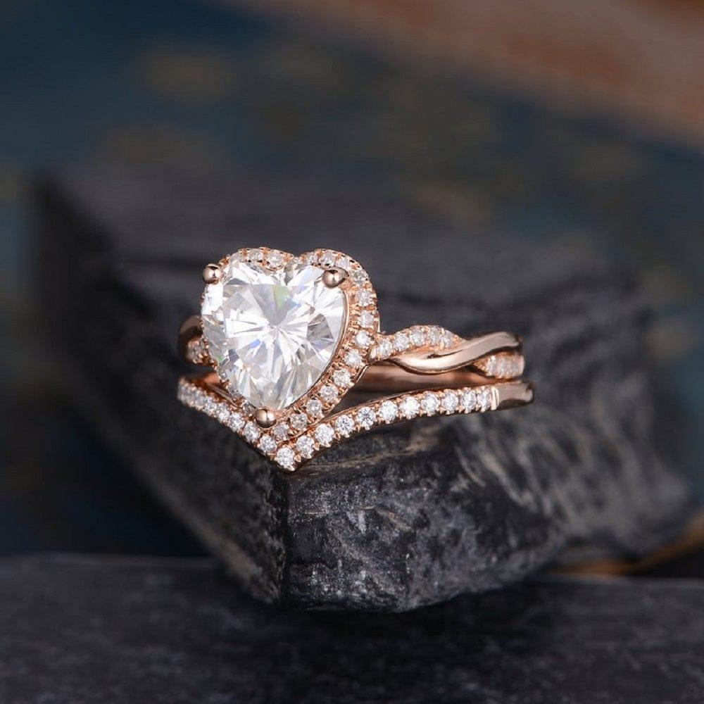 1.50CT HEART CUT ROSE GOLD HALO DIAMOND INFINITY WEDDING MOISSANITE ENGAGEMENT RING SET