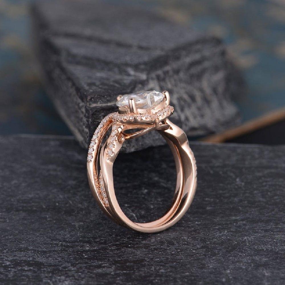 1.50CT HEART CUT ROSE GOLD HALO DIAMOND INFINITY WEDDING MOISSANITE ENGAGEMENT RING SET