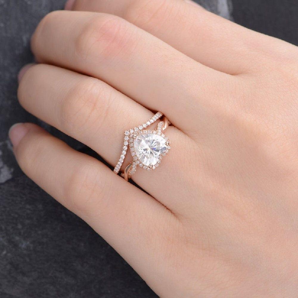 1.50CT HEART CUT ROSE GOLD HALO DIAMOND INFINITY WEDDING MOISSANITE ENGAGEMENT RING SET