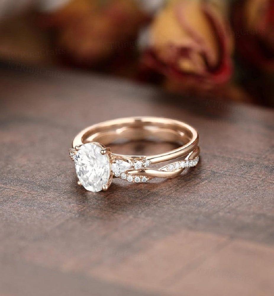 1.50CT OVAL CUT ROSE GOLD WEDDING RING WITH STACKING RING SET