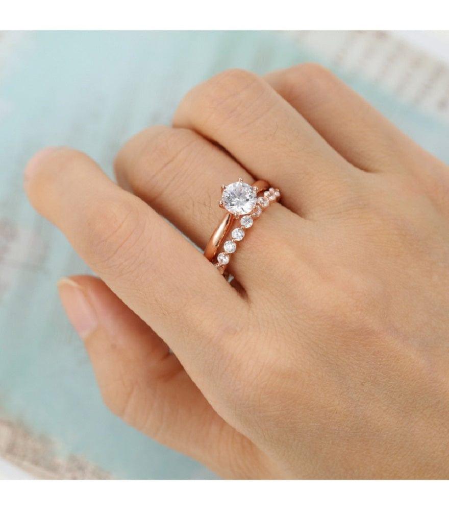 1.50CT ROUND CUT 2 PCS ROSE GOLD SOLITAIRE BRIDAL ANNIVERSARY MOISSANITE ENGAGEMENT RING