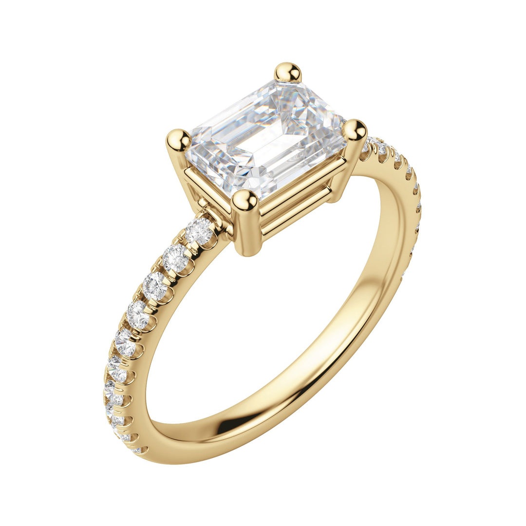 EDGY BASKET ACCENTED EMERALD CUT MOISSANITE ENGAGEMENT RING