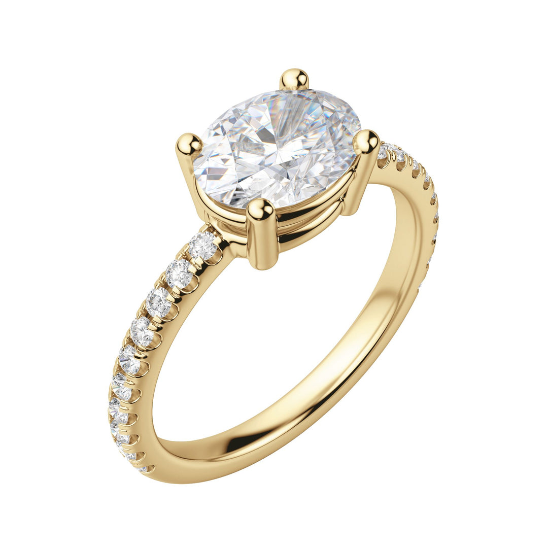 EDGY BASKET ACCENTED OVAL CUT MOISSANITE ENGAGEMENT RING