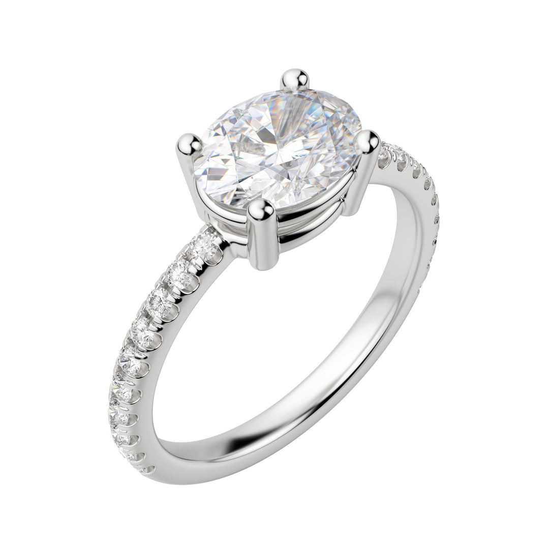 EDGY BASKET ACCENTED OVAL CUT MOISSANITE ENGAGEMENT RING