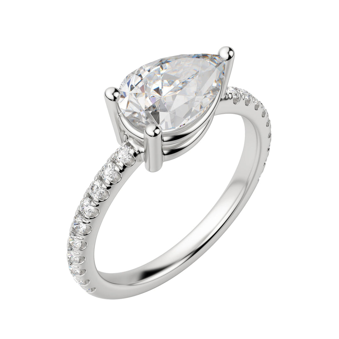 EDGY BASKET ACCENTED PEAR CUT MOISSANITE ENGAGEMENT RING