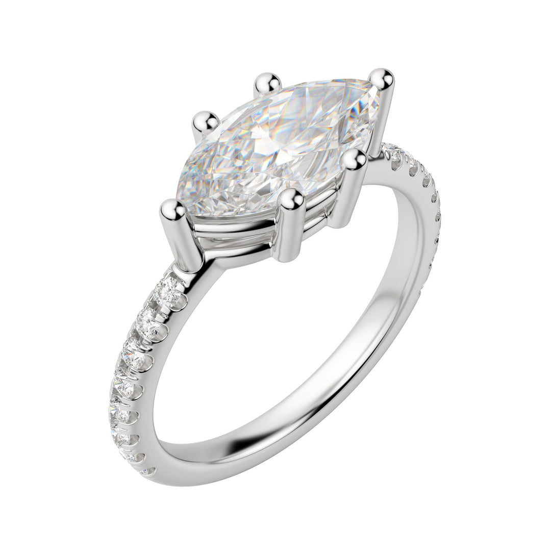 EDGY BASKET ACCENTED MARQUISE CUT ENGAGEMENT RING