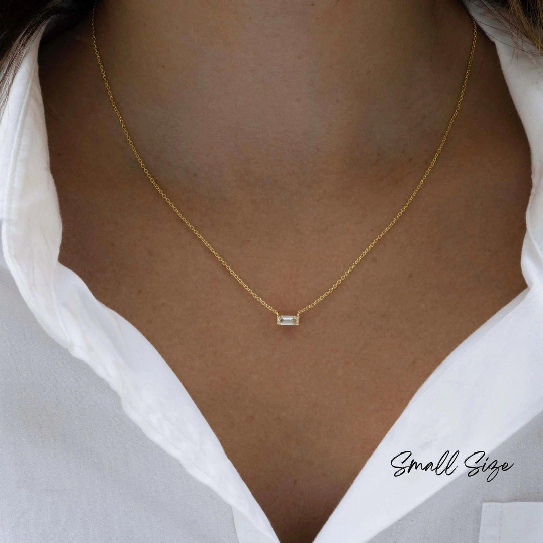 14K GOLD BAGUETTE MOISSANITE DIAMOND DAINTY NECKLACE