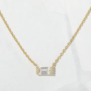 14K GOLD BAGUETTE MOISSANITE DIAMOND DAINTY NECKLACE