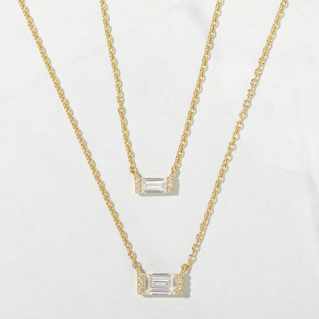 14K GOLD BAGUETTE MOISSANITE DIAMOND DAINTY NECKLACE