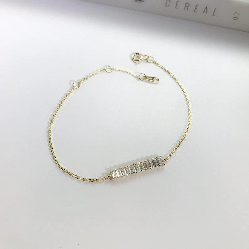 14K GOLD BAGUETTE SET BAR BRACELET