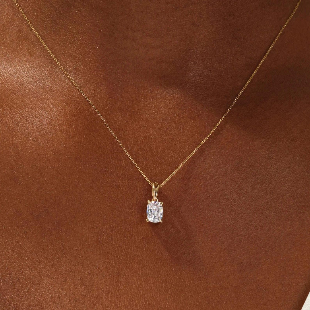 14K GOLD CUSHION SHAPED SOLITAIRE MOISSANITE DIAMOND PENDANT NECKLACE