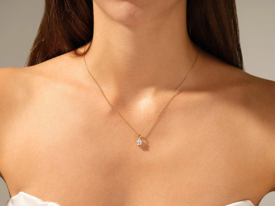 14K GOLD CUSHION SHAPED SOLITAIRE MOISSANITE DIAMOND PENDANT NECKLACE