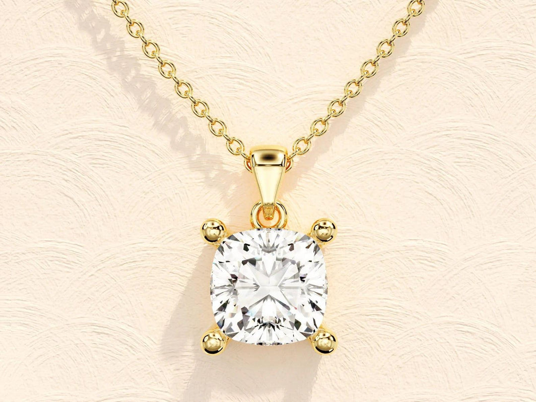 14K GOLD CUSHION SHAPED SOLITAIRE MOISSANITE DIAMOND PENDANT NECKLACE