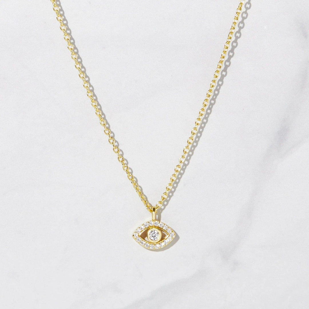 14K GOLD MOISSANITE DIAMOND EVIL EYE CHARM NECKLACE