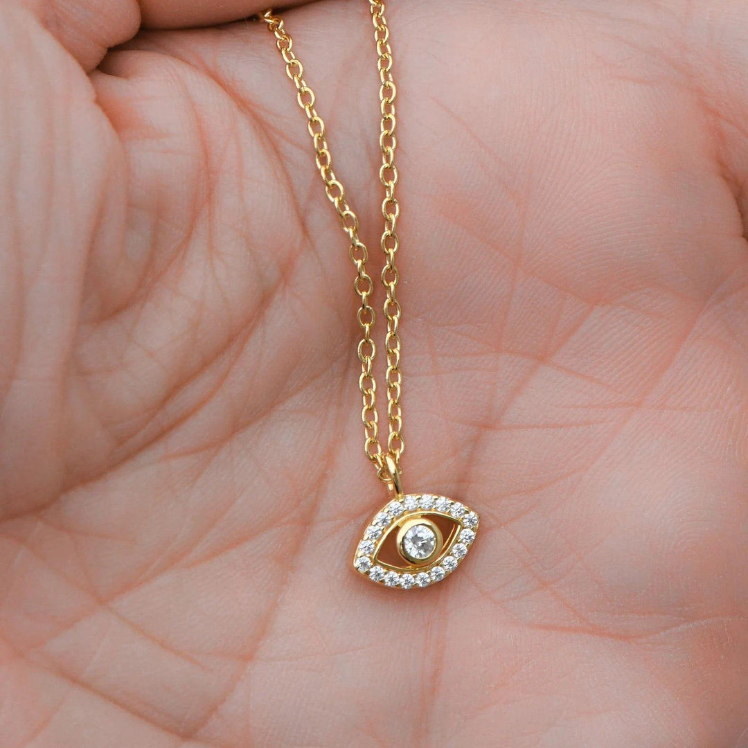 14K GOLD MOISSANITE DIAMOND EVIL EYE CHARM NECKLACE