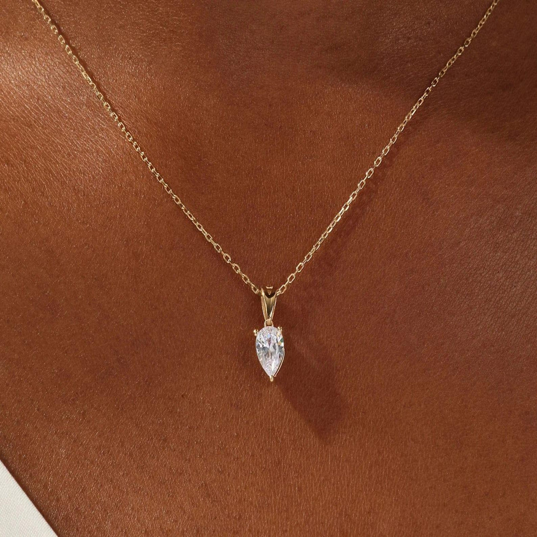 14K GOLD PEAR SHAPED MOISSANITE DIAMOND PENDANT NECKLACE