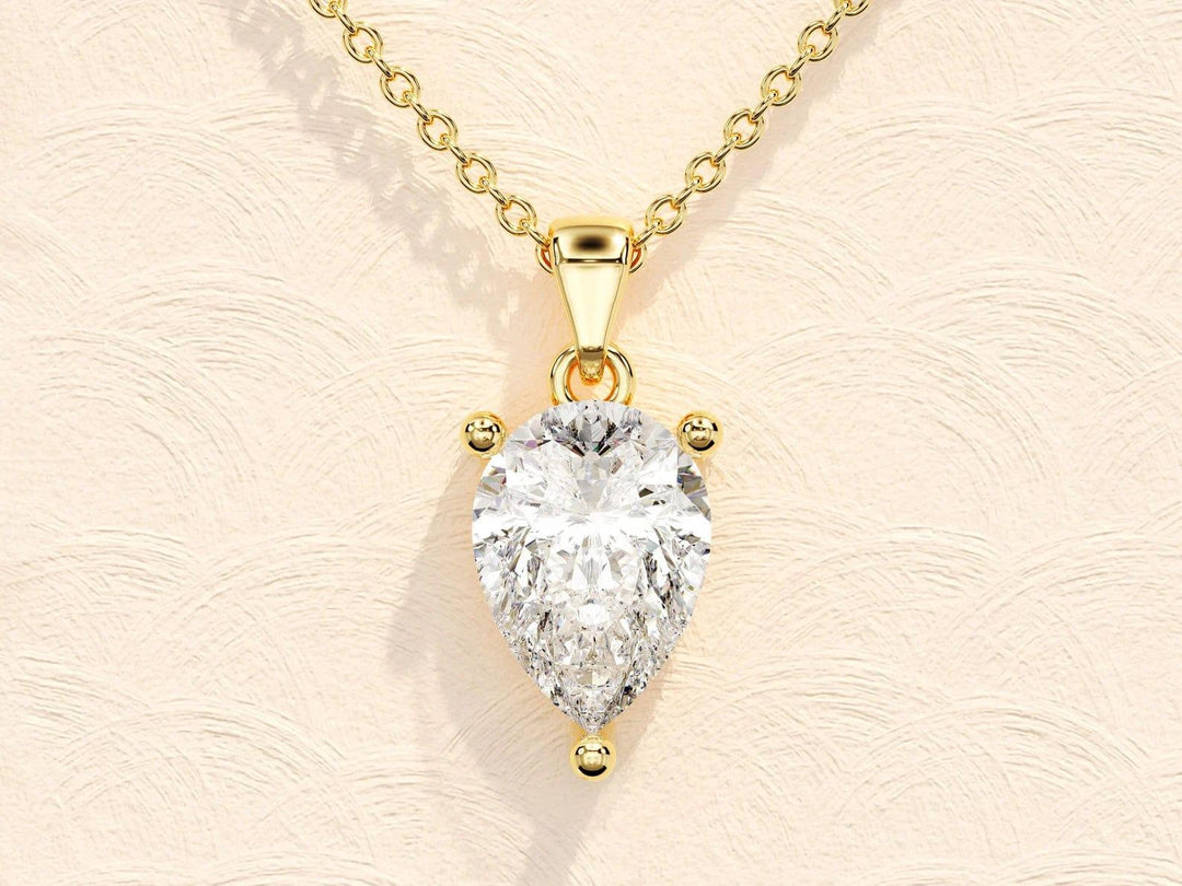 14K GOLD PEAR SHAPED MOISSANITE DIAMOND PENDANT NECKLACE