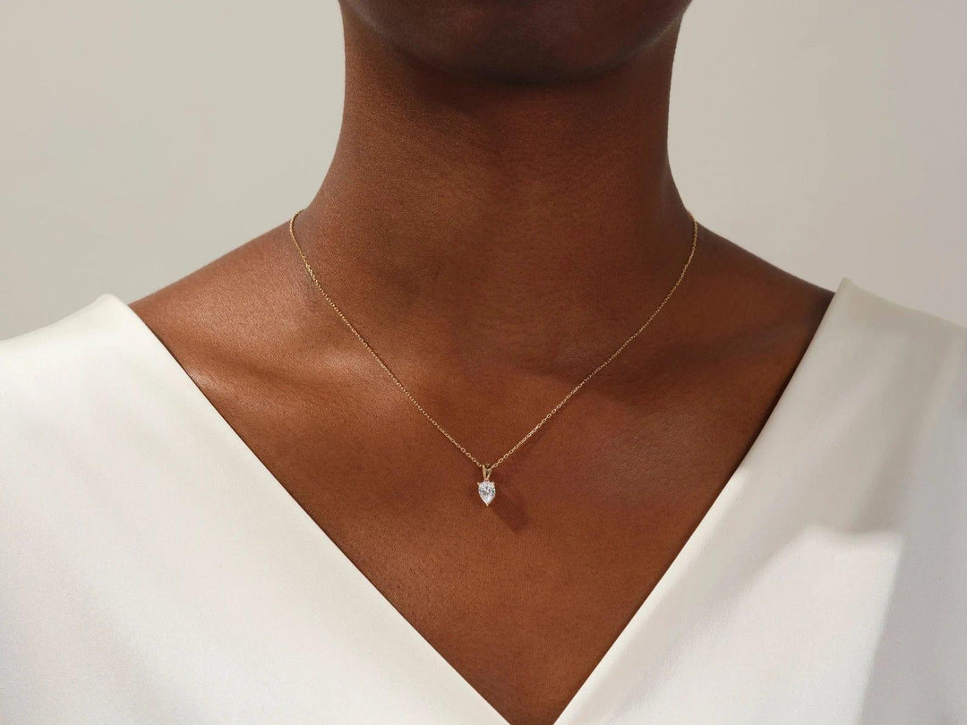 14K GOLD PEAR SHAPED MOISSANITE DIAMOND PENDANT NECKLACE