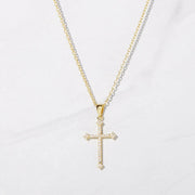 14K GOLD RELIGIOUS CROSS DELICATE MOISSANITE DIAMOND PENDANT NECKLACE