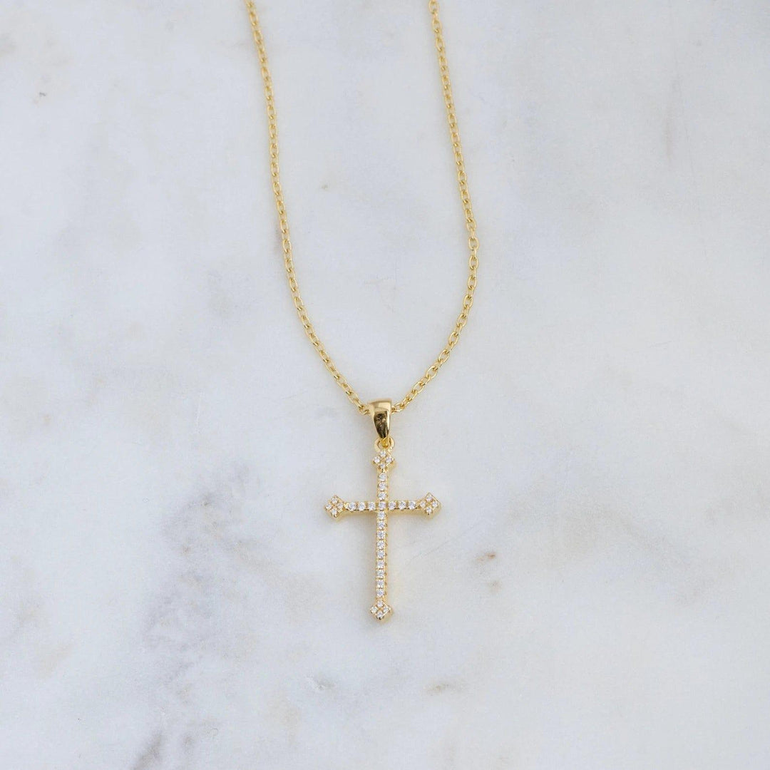 14K GOLD RELIGIOUS CROSS DELICATE MOISSANITE DIAMOND PENDANT NECKLACE