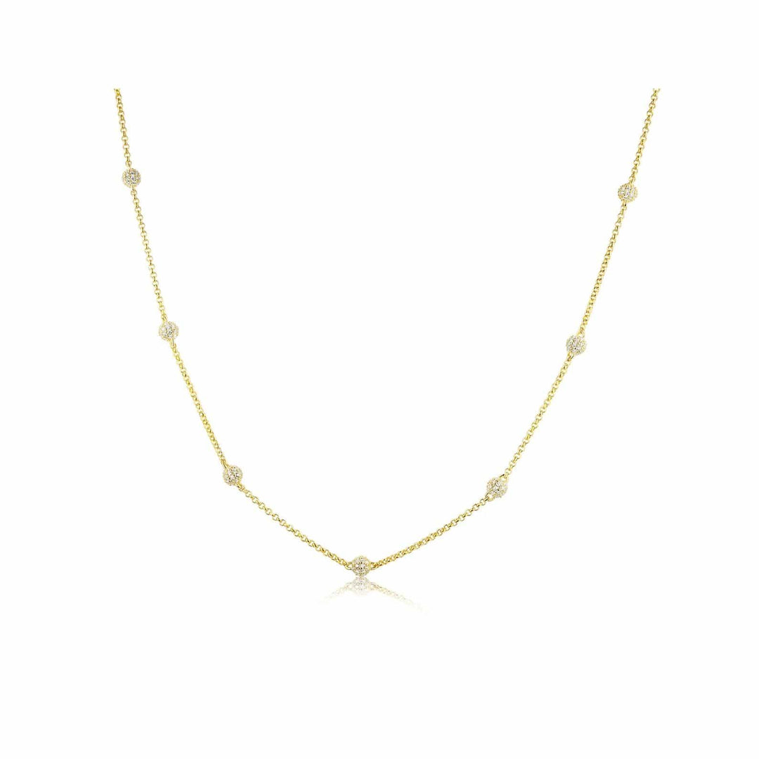 14K GOLD ROUND SHAPED MOISSANITE DIAMOND BEADED BY STATION NECKLACE