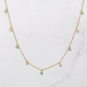 14K GOLD TURQUOISE AND MOISSANITE DANGLING CHARM DAINTY LAYERING NECKLACE