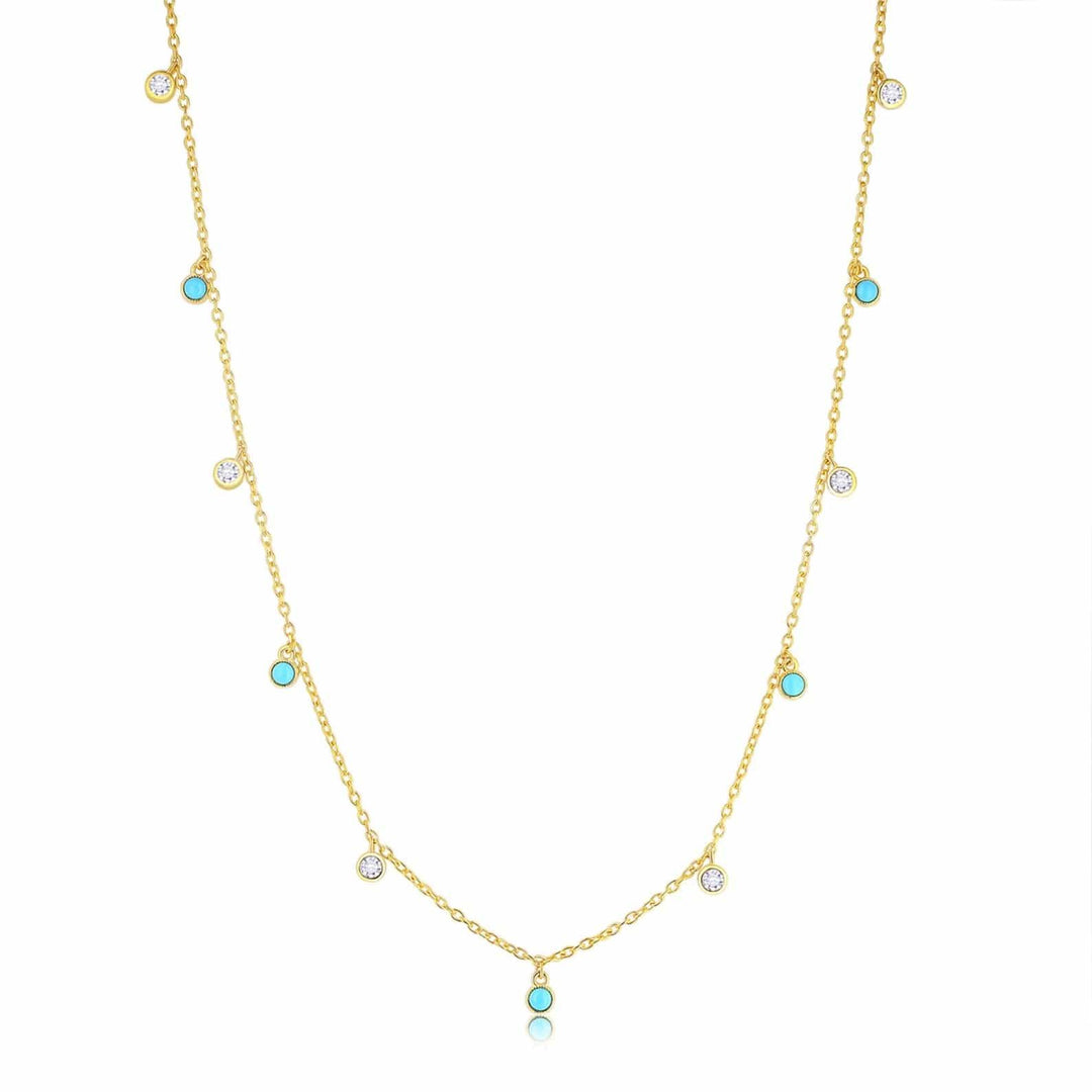 14K GOLD TURQUOISE AND MOISSANITE DANGLING CHARM DAINTY LAYERING NECKLACE