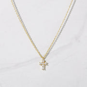 14K GOLD UNIQUE CROSS WITH ROUND MOISSANITE DIAMONDS DAINTY NECKLACE