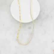 14K GOLD UNIQUE STYLE HALF 2MM TENNIS HALF PAPERCLIP NECKLACE