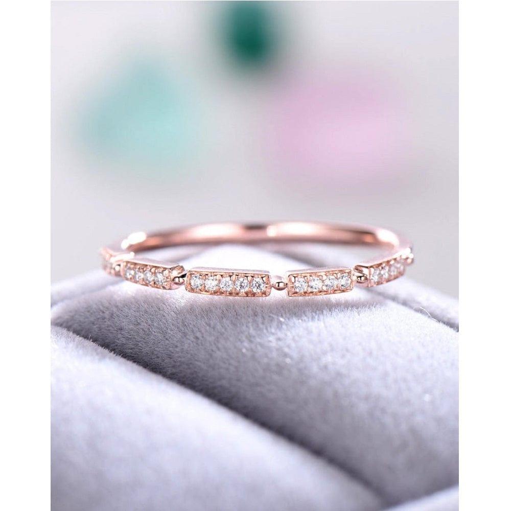 14K ROSE GOLD DIAMOND ANTIQUE WOMEN BRIDAL MOISSANITE WEDDING BAND FOR WOMEN