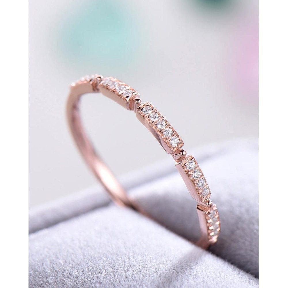 14K ROSE GOLD DIAMOND ANTIQUE WOMEN BRIDAL MOISSANITE WEDDING BAND FOR WOMEN