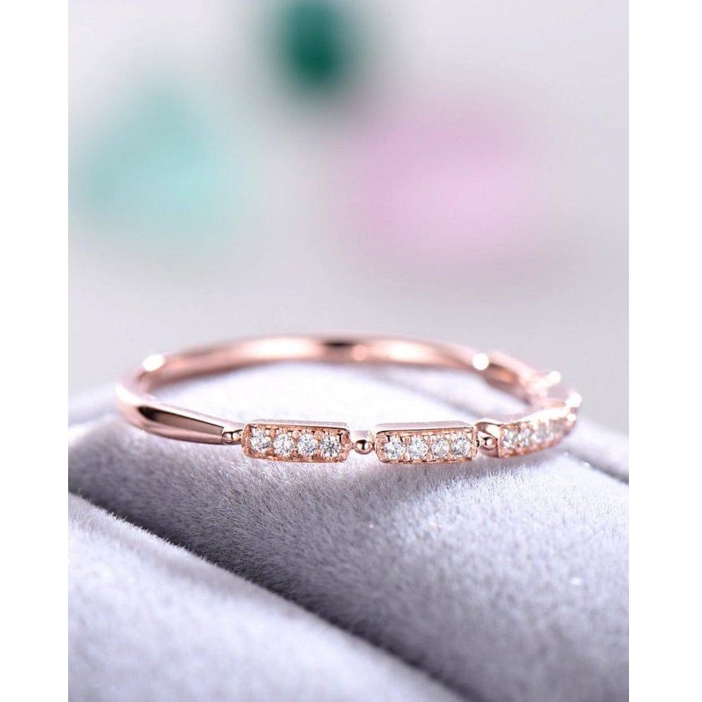 14K ROSE GOLD DIAMOND ANTIQUE WOMEN BRIDAL MOISSANITE WEDDING BAND FOR WOMEN