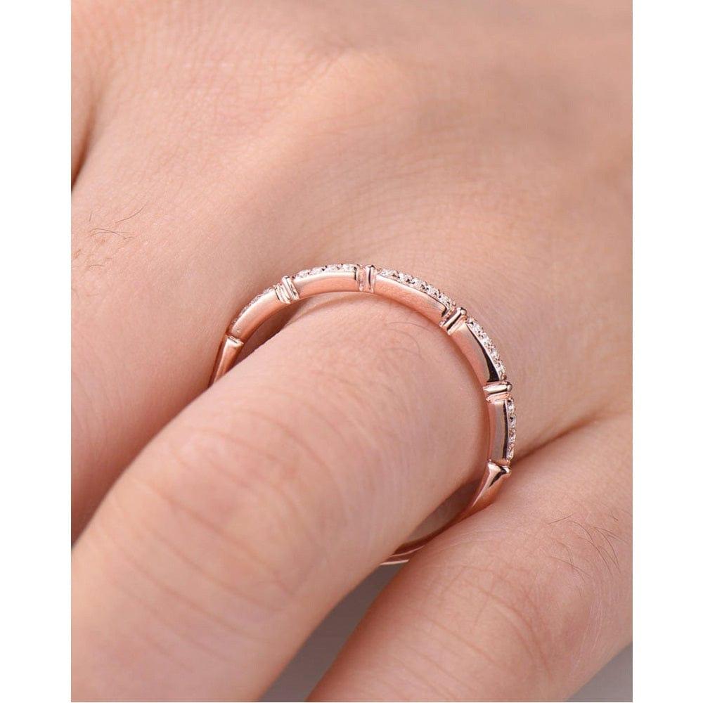 14K ROSE GOLD DIAMOND ANTIQUE WOMEN BRIDAL MOISSANITE WEDDING BAND FOR WOMEN