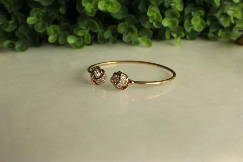 14K SOLID GOLD BOW KNOT CUFF BANGLE BRACELET