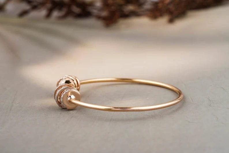 14K SOLID GOLD DUAL ENTANGLED CYLINDRICAL CUFF DIAMOND BRACELET