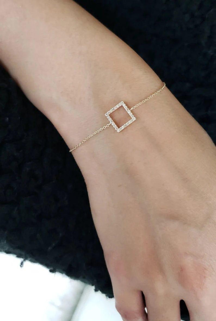 14K SOLID GOLD OPEN SQUARE DAINTY BRACELET