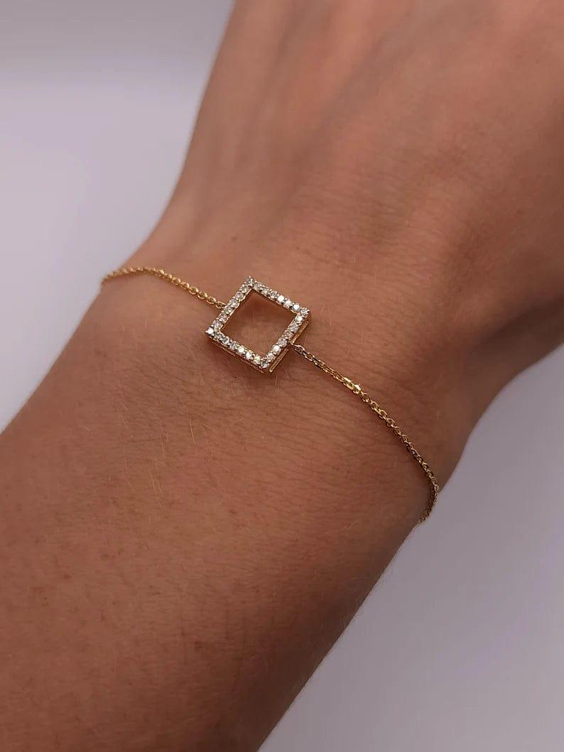 14K SOLID GOLD OPEN SQUARE DAINTY BRACELET