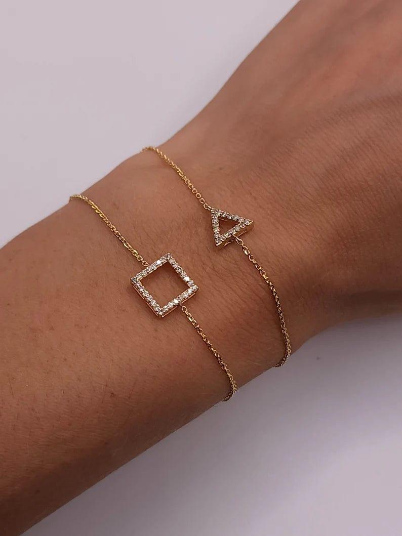 14K SOLID GOLD OPEN SQUARE DAINTY BRACELET